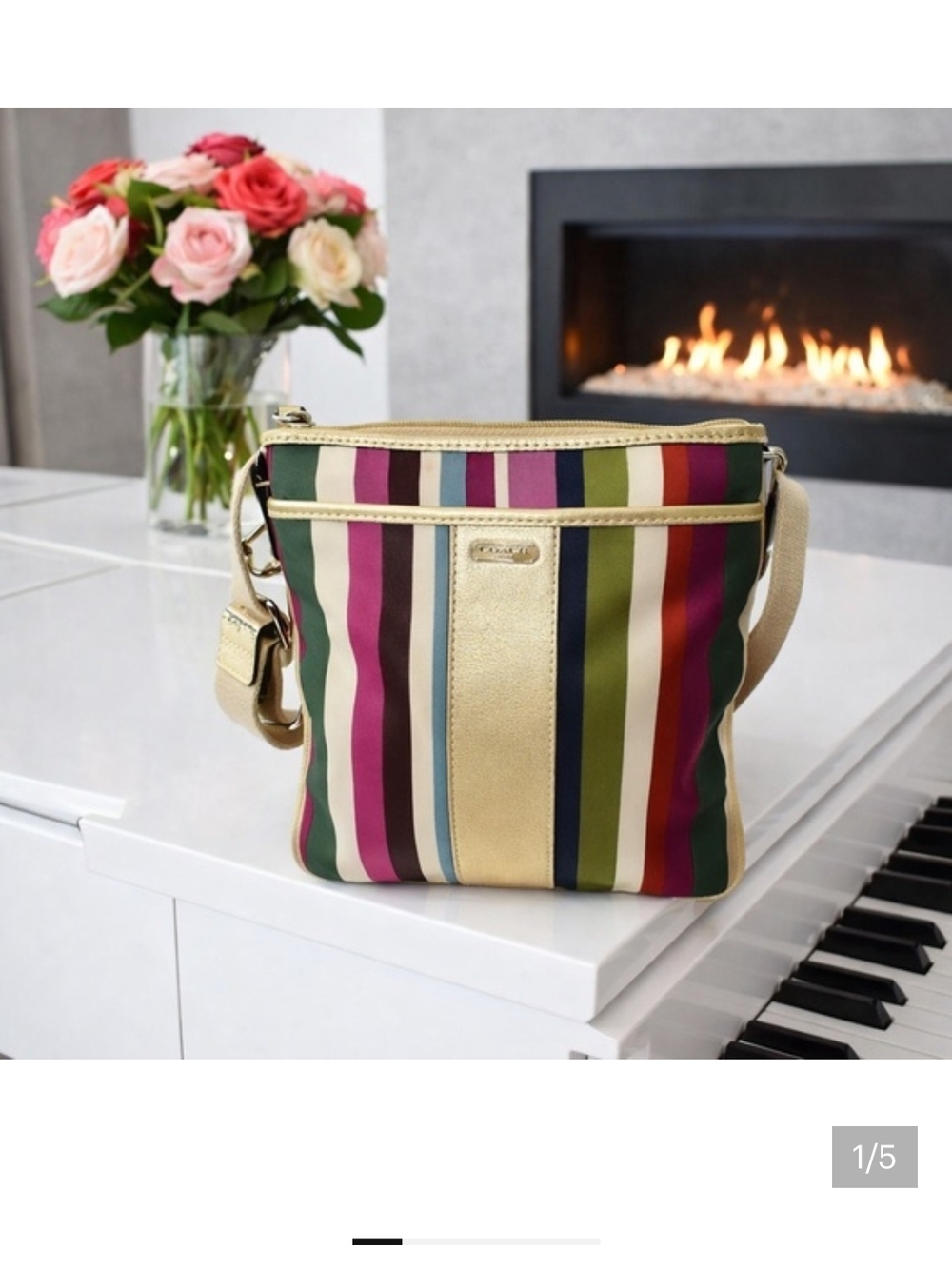 Coach Legagy Multicolor Striped North/South Crossbody Bag - Gold Trim-7×8 - Picture 4 of 8